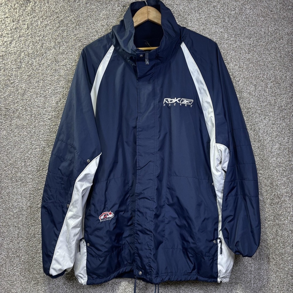 USA Hockey Olympics Jacket Mens 2XL Blue Reebok RBK Full Zip Fleece Warm Up Coat